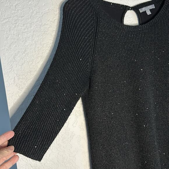 Neiman Marcus 100% Cashmere Black Sparkle Sweater Silk Liner Peekaboo 3/4 Sleeve - Picture 7 of 10